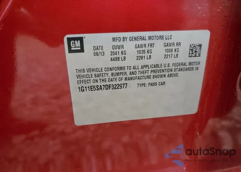 2013 Chevrolet Malibu 2Lt z USA, uszkodzony, nr VIN 1G11E5SA7DF322977